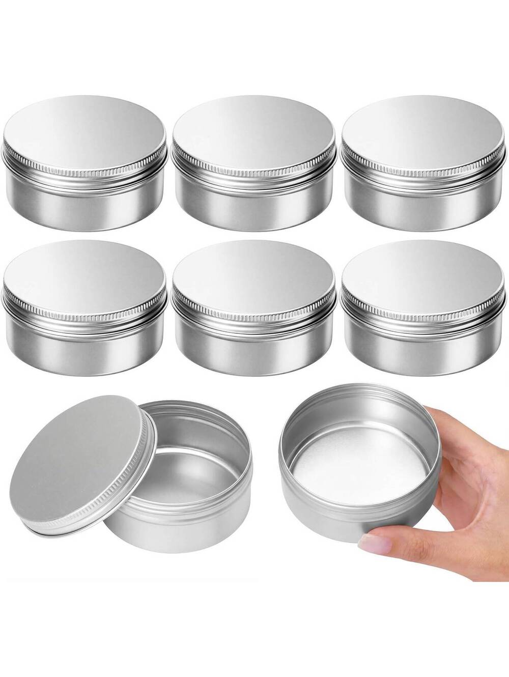 Moretoes Aluminum Screw-Top Tins, Silver, 8-Pack, storage, crafting, candles